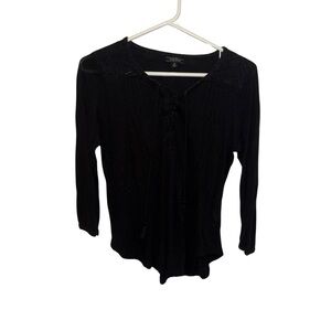 Lucky Brand Black 3/4 Sleeve Tie Front Blouse